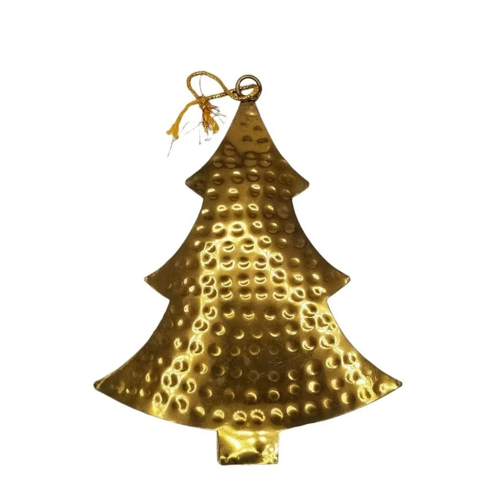 Vintage Christmas Ornament Metal Christmas Tree Gold Toned Dimpled Textured 5.5
